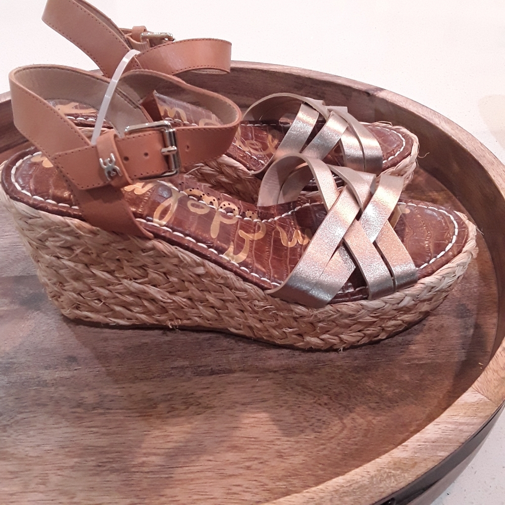 Sam Edelman Darline Strappy Gold Espadrille Wedges